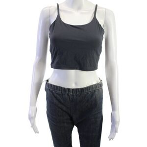Adanola Womens Cropped Camisole Black Sleeveless Round Neck Size M
